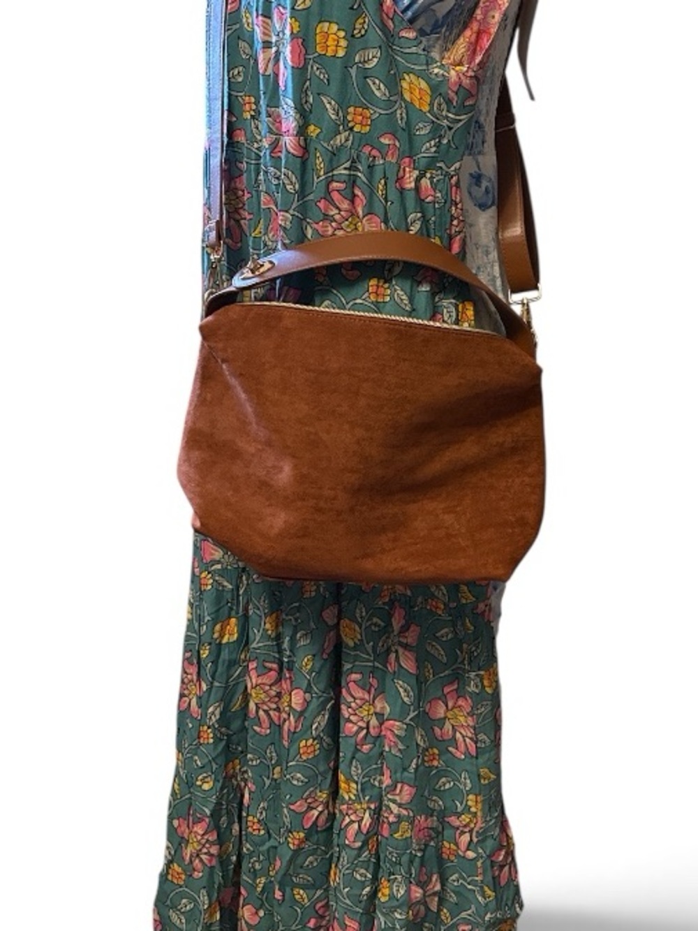 Brown sueded bag with removable shoulder strap, new